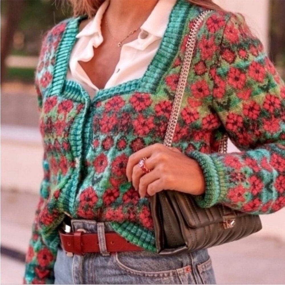 🎀ZARA bloggers favourite floral jacquard cardigan medium